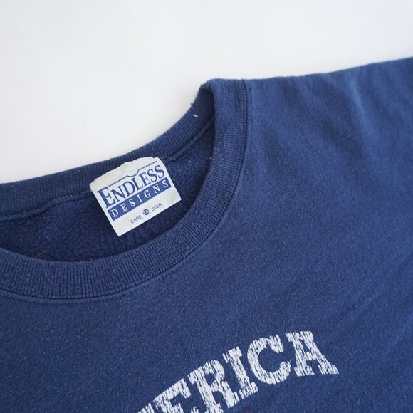 Endless Designs Navy Cotton America Print Patriotic Crewneck Sweater 2X - Picture 10 of 10